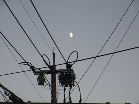 電柱と上弦の月
